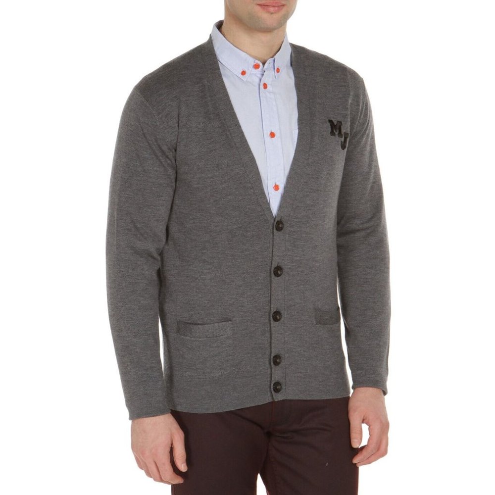 $348 MARC JACOBS M4004360 Button Sweater Cardigan Lead Melange merino Wool (XS)